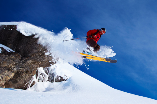 Skier jumping in Lake Tahoe